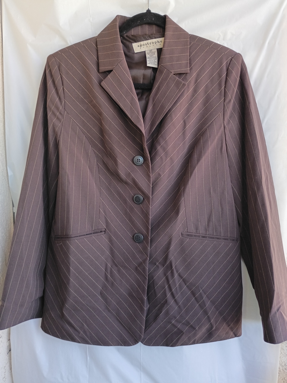 Apostrophe Stretch Brown Pinstripe Blazer Jacket 14P